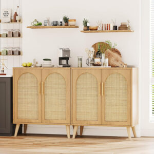 68875988197bfd833ba97f9fd1083c04411224d12dd54504b9a77.jpg Rovaurx Rattan Storage Cabinet with Doors, Modern Accent Bathroom Floor Cabinet, Sideboard Buffet for Living Room, Entryway, Dining Room and Kitchen, Natural BMGZ108M