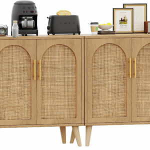 6887598d75299d63c914a77fb6424cfde716d268ede8d7c87d487.jpg Rovaurx Rattan Storage Cabinet with Doors, Modern Accent Bathroom Floor Cabinet, Sideboard Buffet for Living Room, Entryway, Dining Room and Kitchen, Natural BMGZ108M