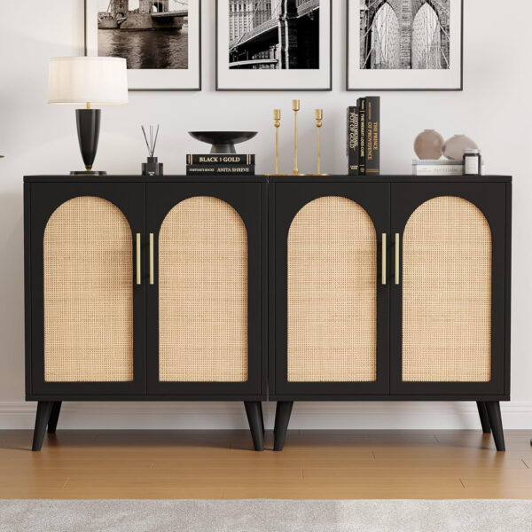 688759914c20745fba9485cd818f55077d9fc3646ae0ea9ddec27.jpg Rovaurx Rattan Storage Cabinet with Doors, Modern Accent Bathroom Floor Cabinet, Sideboard Buffet for Living Room, Entryway, Dining Room and Kitchen, Natural BMGZ108M