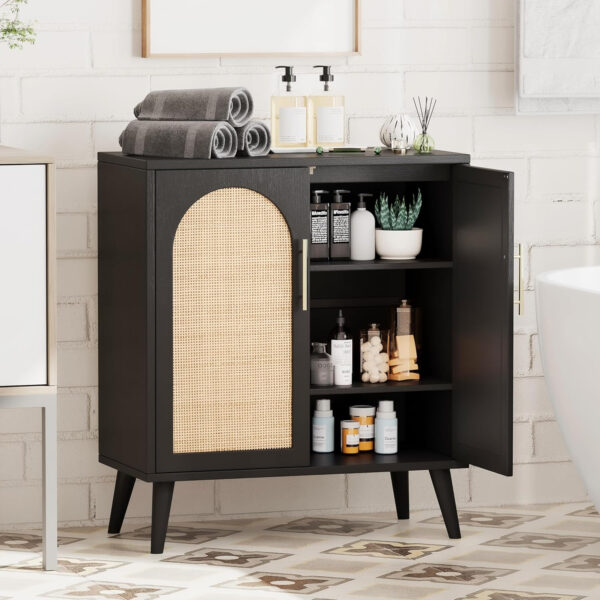 68875993caac95132c63c9674b1aed5f36874a737e27697b62ac2.jpg Rovaurx Rattan Storage Cabinet with Doors, Modern Accent Bathroom Floor Cabinet, Sideboard Buffet for Living Room, Entryway, Dining Room and Kitchen, Natural BMGZ108M