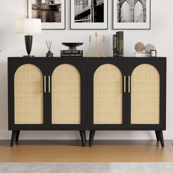 68875999a0f3d9209850342c8798cda3aabe9b1b0f573f58b8658.jpg Rovaurx Rattan Storage Cabinet with Doors, Modern Accent Bathroom Floor Cabinet, Sideboard Buffet for Living Room, Entryway, Dining Room and Kitchen, Natural BMGZ108M