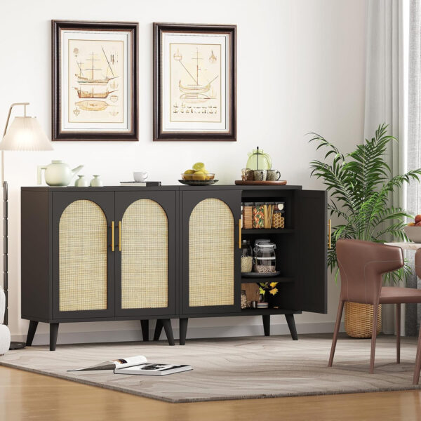 6887599ec4b22499a6d47c8484c65bf55a3411e025a40e0f62e7b.jpg Rovaurx Rattan Storage Cabinet with Doors, Modern Accent Bathroom Floor Cabinet, Sideboard Buffet for Living Room, Entryway, Dining Room and Kitchen, Natural BMGZ108M