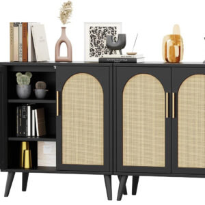 688759a1dc3b2509cc74452edce854bfca0604c0cf3f099723f2c.jpg Rovaurx Rattan Storage Cabinet with Doors, Modern Accent Bathroom Floor Cabinet, Sideboard Buffet for Living Room, Entryway, Dining Room and Kitchen, Natural BMGZ108M