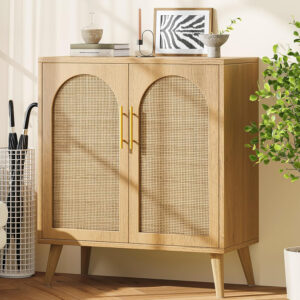688759af51e6ef3a45da34ec59173113f198390915638e2729ed1.jpg Rovaurx Rattan Storage Cabinet with Doors, Modern Accent Bathroom Floor Cabinet, Sideboard Buffet for Living Room, Entryway, Dining Room and Kitchen, Natural BMGZ108M