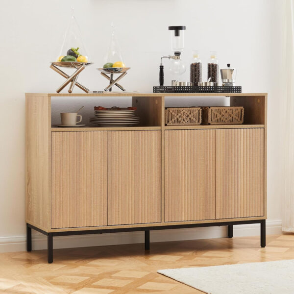 Sideboard Buffet Cabinet with Drawer, Farmhouse Coffee Bar Station Table, Kitchen Storage with Doors and Adjustable Shelves, Modern Wood Cupboard for Dining Room, Livingroom, Entryway
