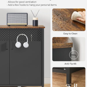 SONGMICS Storage Cabinet, Metal Cabinet, Sideboard with 2 Doors, 15.7 x 31.5 x 29.9 Inches, Magnetic Closure, Adjustable Shelf, Steel Frame, Rustic Brown and Black ULSC102B01