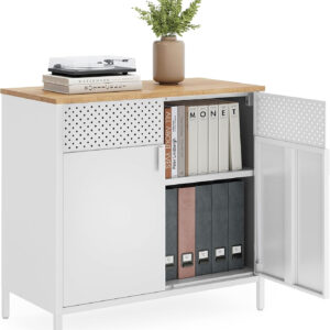 SONGMICS Storage Cabinet, Metal Cabinet, Sideboard with 2 Doors, 15.7 x 31.5 x 29.9 Inches, Magnetic Closure, Adjustable Shelf, Steel Frame, Rustic Brown and Black ULSC102B01