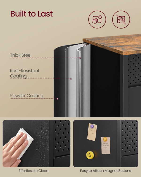 SONGMICS Storage Cabinet, Metal Cabinet, Sideboard with 2 Doors, 15.7 x 31.5 x 29.9 Inches, Magnetic Closure, Adjustable Shelf, Steel Frame, Rustic Brown and Black ULSC102B01