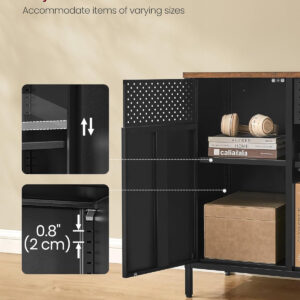 SONGMICS Storage Cabinet, Metal Cabinet, Sideboard with 2 Doors, 15.7 x 31.5 x 29.9 Inches, Magnetic Closure, Adjustable Shelf, Steel Frame, Rustic Brown and Black ULSC102B01