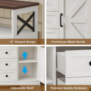 YGEOMER Buffet Cabinet Sideboard Farmhouse Coffee Bar with 3 Drawers and 2 Doors, Wood Kitchen Table Wine Bar Storage Cabinet for Dining Room