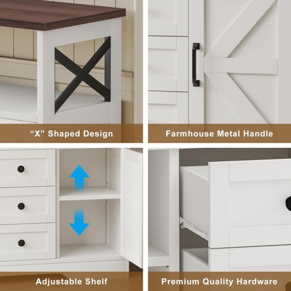 YGEOMER Buffet Cabinet Sideboard Farmhouse Coffee Bar with 3 Drawers and 2 Doors, Wood Kitchen Table Wine Bar Storage Cabinet for Dining Room