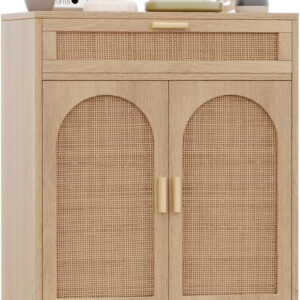 Irontar Rattan Buffet Sideboard Cabinet with Storage, Coffee Bar, Boho Credenzas with Drawer, Kitchen Storage Cabinet, Accent Cabinet with Doors for Hallway, Living Room, Dinning Room, Natural
