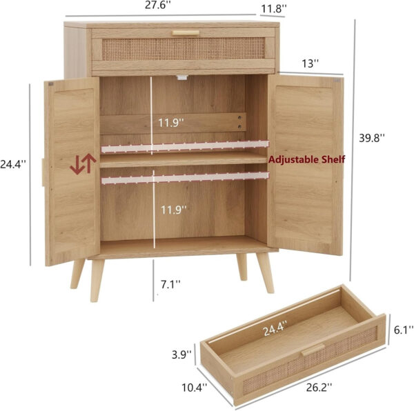 Irontar Rattan Buffet Sideboard Cabinet with Storage, Coffee Bar, Boho Credenzas with Drawer, Kitchen Storage Cabinet, Accent Cabinet with Doors for Hallway, Living Room, Dinning Room, Natural