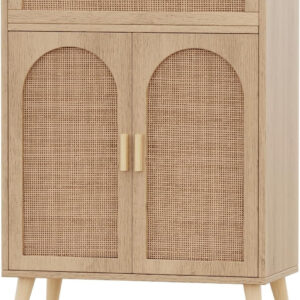 Irontar Rattan Buffet Sideboard Cabinet with Storage, Coffee Bar, Boho Credenzas with Drawer, Kitchen Storage Cabinet, Accent Cabinet with Doors for Hallway, Living Room, Dinning Room, Natural