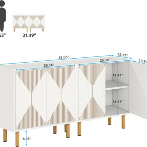 68875b4dadcb7b246ad0b7049f02f1497bf64de09bf5e3f1aafb0.jpg LITTLE TREE White Sideboard Buffet Cabinet, Modern Sideboard Cabinet with 4 Doors, Cupboard Console Table
