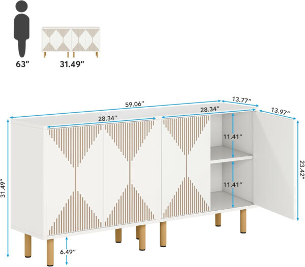 68875b4dadcb7b246ad0b7049f02f1497bf64de09bf5e3f1aafb0.jpg LITTLE TREE White Sideboard Buffet Cabinet, Modern Sideboard Cabinet with 4 Doors, Cupboard Console Table