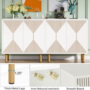 68875b51d148a0b4ea8c3856fe60141a5e38eac2bab6a47d154f9.jpg LITTLE TREE White Sideboard Buffet Cabinet, Modern Sideboard Cabinet with 4 Doors, Cupboard Console Table