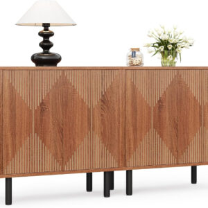 68875b549f9bc3b001d46b01e6006e67aadb49e079bc86226918f.jpg LITTLE TREE White Sideboard Buffet Cabinet, Modern Sideboard Cabinet with 4 Doors, Cupboard Console Table