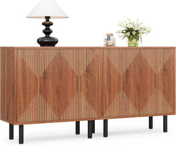 68875b549f9bc3b001d46b01e6006e67aadb49e079bc86226918f.jpg LITTLE TREE White Sideboard Buffet Cabinet, Modern Sideboard Cabinet with 4 Doors, Cupboard Console Table