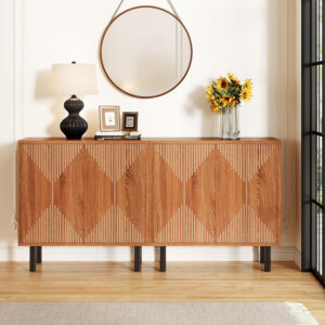 68875b55d314ea74f0f4b1125b3717fcb2e44aaada26da743749d.jpg LITTLE TREE White Sideboard Buffet Cabinet, Modern Sideboard Cabinet with 4 Doors, Cupboard Console Table