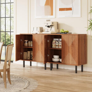 68875b59dabef5c29781f21d719b49020b396c52d287de2375a1b.jpg LITTLE TREE White Sideboard Buffet Cabinet, Modern Sideboard Cabinet with 4 Doors, Cupboard Console Table