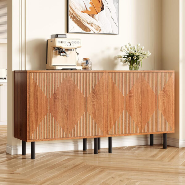 68875b5cc5d693edccb3553909d1e7273707984dd744e5bceaa47.jpg LITTLE TREE White Sideboard Buffet Cabinet, Modern Sideboard Cabinet with 4 Doors, Cupboard Console Table