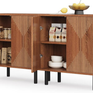 68875b5e14422b74d90b581ed1491b6415e4a7183bf3429af1587.jpg LITTLE TREE White Sideboard Buffet Cabinet, Modern Sideboard Cabinet with 4 Doors, Cupboard Console Table