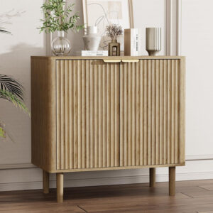 Sideboard Buffet Cabinet with Storage, Modern Fluted Accent Credenza with Doors & Adjustable Shelves, Wood Coffee Bar Console Table for Living Room, Dining Room, Kitchen or Entryway 31.5"