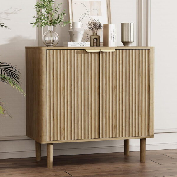 Sideboard Buffet Cabinet with Storage, Modern Fluted Accent Credenza with Doors & Adjustable Shelves, Wood Coffee Bar Console Table for Living Room, Dining Room, Kitchen or Entryway 31.5"