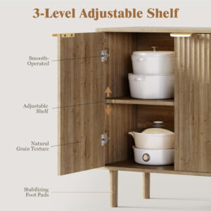 Sideboard Buffet Cabinet with Storage, Modern Fluted Accent Credenza with Doors & Adjustable Shelves, Wood Coffee Bar Console Table for Living Room, Dining Room, Kitchen or Entryway 31.5"