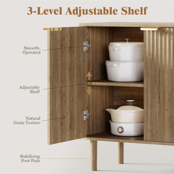 Sideboard Buffet Cabinet with Storage, Modern Fluted Accent Credenza with Doors & Adjustable Shelves, Wood Coffee Bar Console Table for Living Room, Dining Room, Kitchen or Entryway 31.5"
