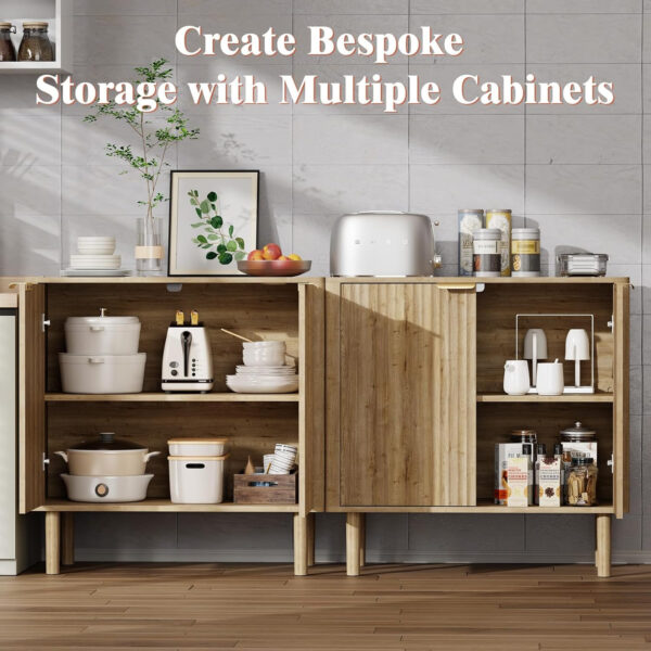 Sideboard Buffet Cabinet with Storage, Modern Fluted Accent Credenza with Doors & Adjustable Shelves, Wood Coffee Bar Console Table for Living Room, Dining Room, Kitchen or Entryway 31.5"