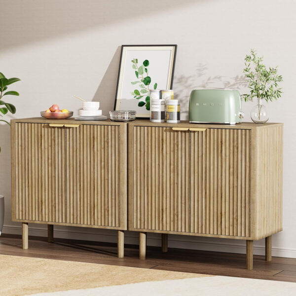 Sideboard Buffet Cabinet with Storage, Modern Fluted Accent Credenza with Doors & Adjustable Shelves, Wood Coffee Bar Console Table for Living Room, Dining Room, Kitchen or Entryway 31.5"