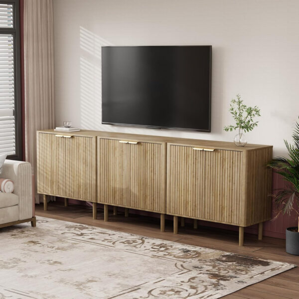 Sideboard Buffet Cabinet with Storage, Modern Fluted Accent Credenza with Doors & Adjustable Shelves, Wood Coffee Bar Console Table for Living Room, Dining Room, Kitchen or Entryway 31.5"