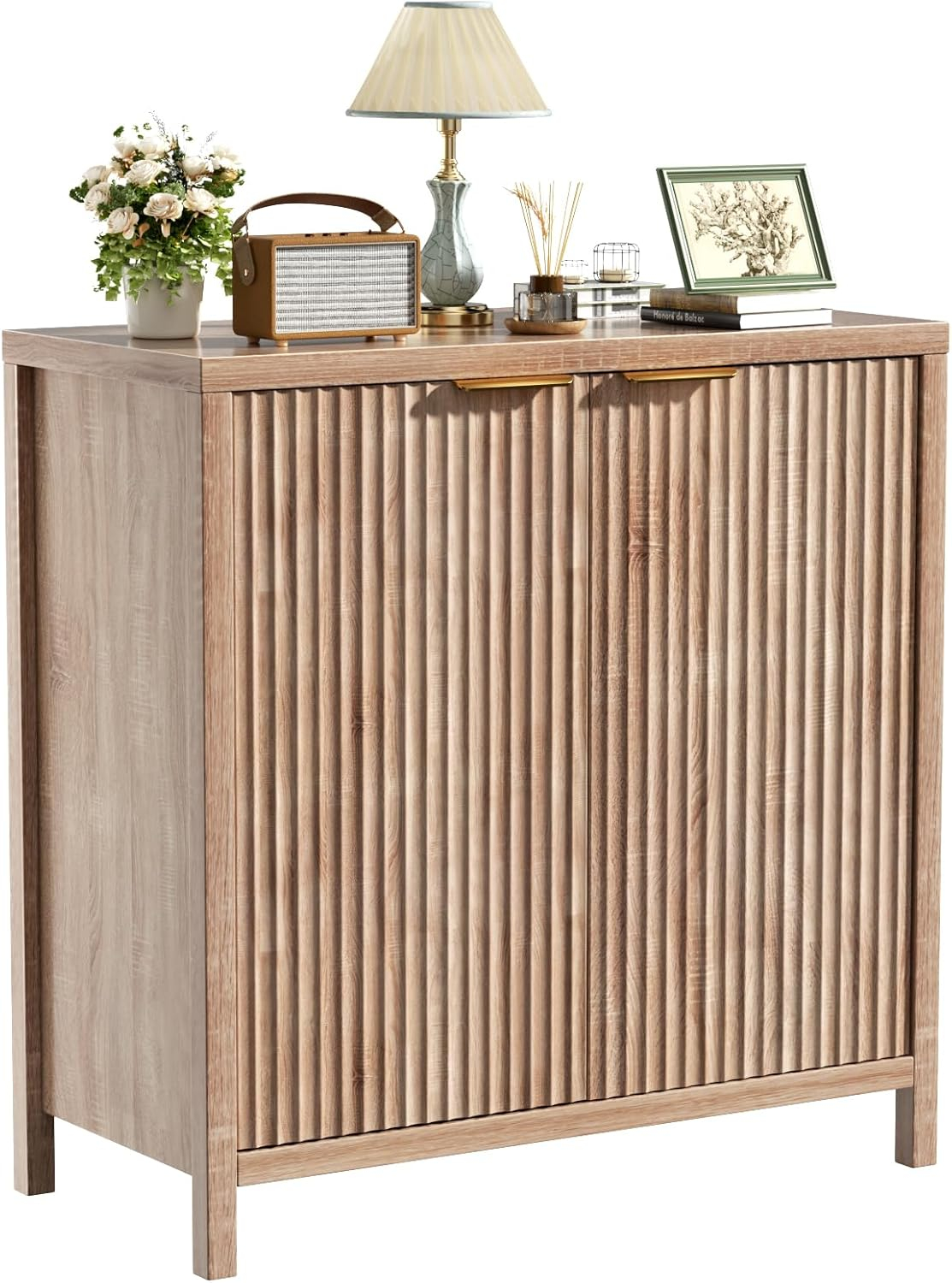 Sideboard Buffet Cabinet, 31" Storage Cabinet with 2 Doors and Adjustable Shelves, Sideboard Console for Dinning Room, Kitchen and Living Room - Oak