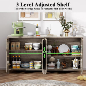 68875c7e8a751dab75a436b8b07a0c342ac401da5536f07cd07b0.jpg Sideboard Buffet Cabinet, 31" Storage Cabinet with 2 Doors and Adjustable Shelves, Sideboard Console for Dinning Room, Kitchen and Living Room - Oak
