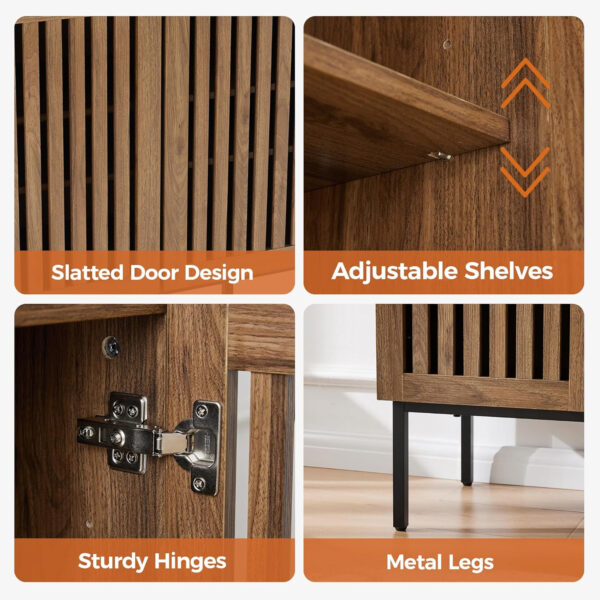 Grille Buffet Cabinet with Storage, Sideboards 2 Doors with Metal Base and Adjustable Shelf for Kitchen, Coffee Bar, Dining Room, Entryway, Hallway,Living Room