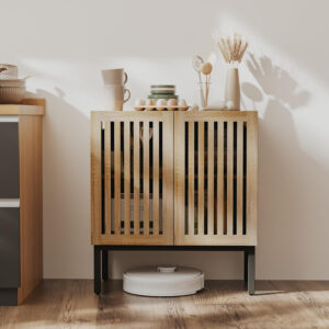 Grille Buffet Cabinet with Storage, Sideboards 2 Doors with Metal Base and Adjustable Shelf for Kitchen, Coffee Bar, Dining Room, Entryway, Hallway,Living Room