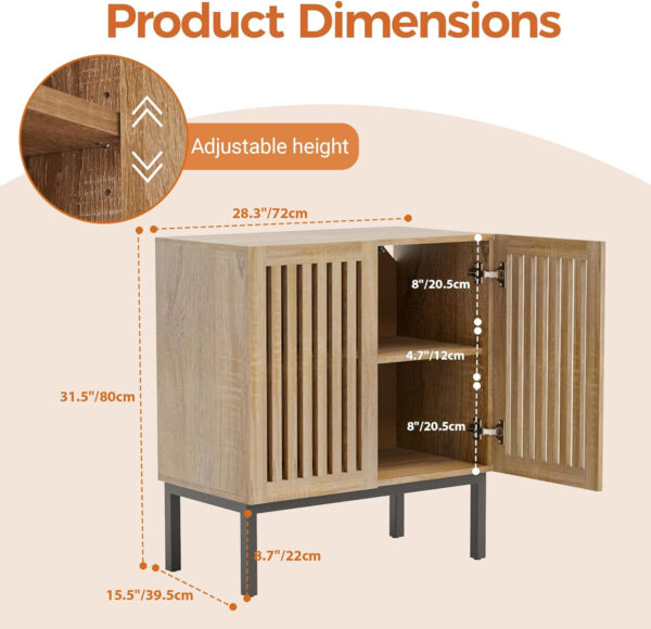 Grille Buffet Cabinet with Storage, Sideboards 2 Doors with Metal Base and Adjustable Shelf for Kitchen, Coffee Bar, Dining Room, Entryway, Hallway,Living Room