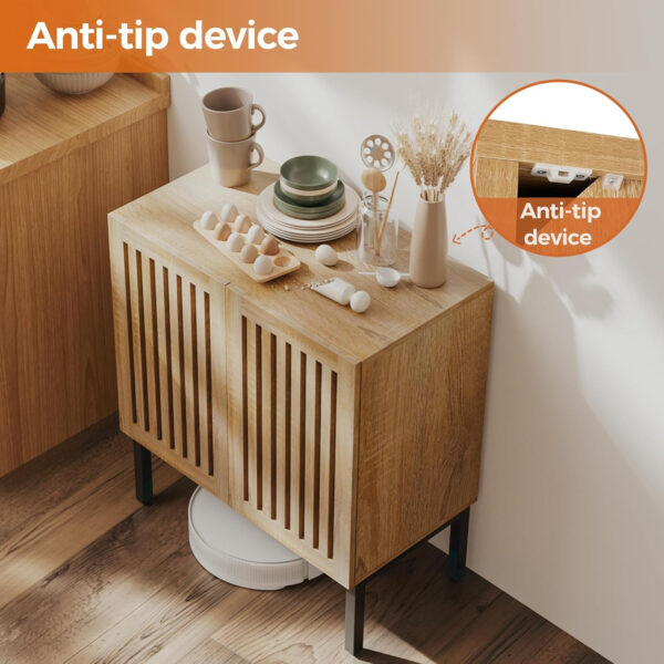 Grille Buffet Cabinet with Storage, Sideboards 2 Doors with Metal Base and Adjustable Shelf for Kitchen, Coffee Bar, Dining Room, Entryway, Hallway,Living Room