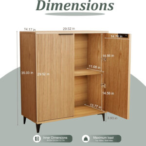 Fluted Sideboard Buffet Cabinet Accent Cabinet with Adjustable Shelves and Storage, Mid-Century Modern Two-Door Console, Suitable for Living Room, Kitchen and Entryway, Wood Grain