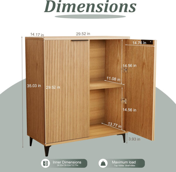 Fluted Sideboard Buffet Cabinet Accent Cabinet with Adjustable Shelves and Storage, Mid-Century Modern Two-Door Console, Suitable for Living Room, Kitchen and Entryway, Wood Grain