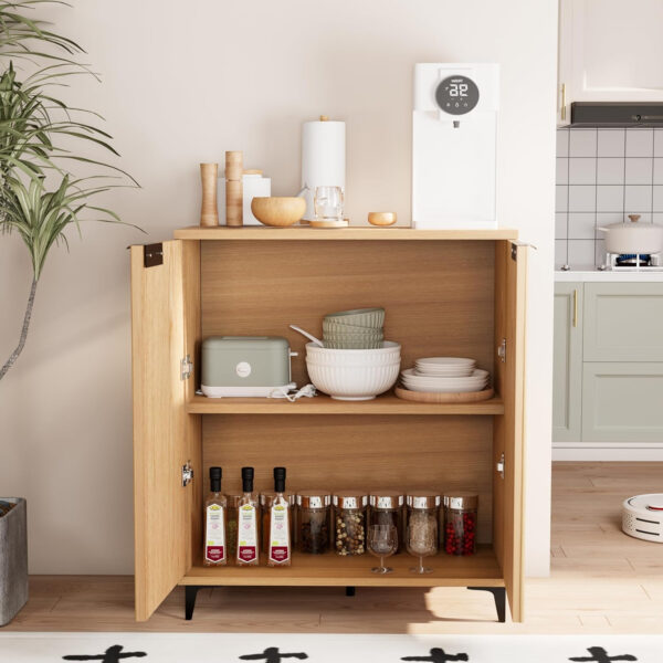 Fluted Sideboard Buffet Cabinet Accent Cabinet with Adjustable Shelves and Storage, Mid-Century Modern Two-Door Console, Suitable for Living Room, Kitchen and Entryway, Wood Grain