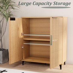 Fluted Sideboard Buffet Cabinet Accent Cabinet with Adjustable Shelves and Storage, Mid-Century Modern Two-Door Console, Suitable for Living Room, Kitchen and Entryway, Wood Grain