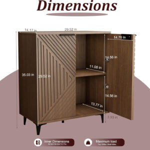 Fluted Sideboard Buffet Cabinet Accent Cabinet with Adjustable Shelves and Storage, Mid-Century Modern Two-Door Console, Suitable for Living Room, Kitchen and Entryway, Wood Grain