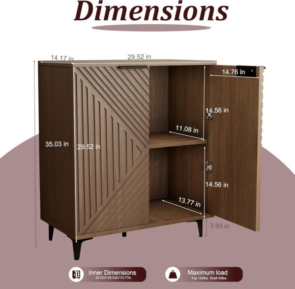 Fluted Sideboard Buffet Cabinet Accent Cabinet with Adjustable Shelves and Storage, Mid-Century Modern Two-Door Console, Suitable for Living Room, Kitchen and Entryway, Wood Grain