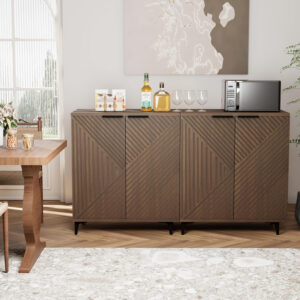 Fluted Sideboard Buffet Cabinet Accent Cabinet with Adjustable Shelves and Storage, Mid-Century Modern Two-Door Console, Suitable for Living Room, Kitchen and Entryway, Wood Grain