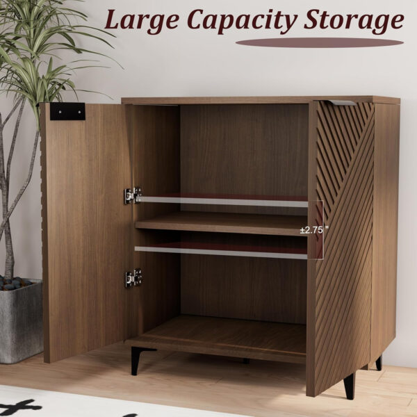 Fluted Sideboard Buffet Cabinet Accent Cabinet with Adjustable Shelves and Storage, Mid-Century Modern Two-Door Console, Suitable for Living Room, Kitchen and Entryway, Wood Grain