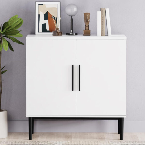 Modern Accent Sideboard and Buffet Storage with Door, Free Standing Wood Cabinet for Bedroom, Living Room, Kitchen or Hallway (1, White)
