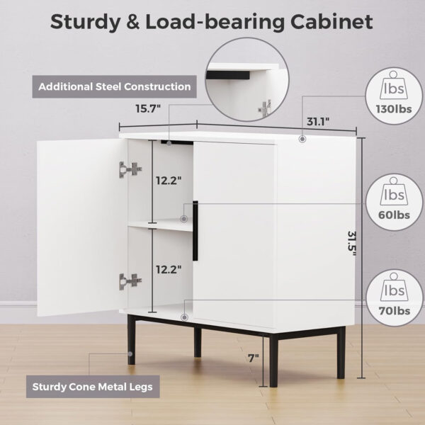 Modern Accent Sideboard and Buffet Storage with Door, Free Standing Wood Cabinet for Bedroom, Living Room, Kitchen or Hallway (1, White)